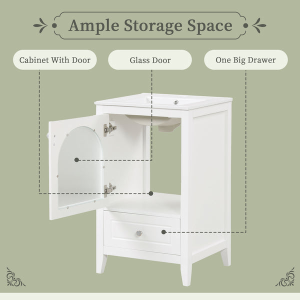 English Elm 20" Modern Bathroom Vanity With Sink, Soft-Close Glass Door, Drawer, Stylish Compact Design N725P185457K