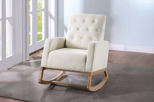 English Elm Classic Rocker Chair Diamond Button Tufted Fully Upholstered Rocking Seat with Plush Comfort and Stylish Exposed Legs Beige,Ivory 30 L x 29 W x 20 H B011P375975