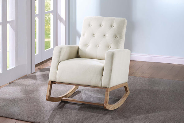 English Elm Classic Rocker Chair Diamond Button Tufted Fully Upholstered Rocking Seat with Plush Comfort and Stylish Exposed Legs Beige,Ivory 30 L x 29 W x 20 H B011P375975