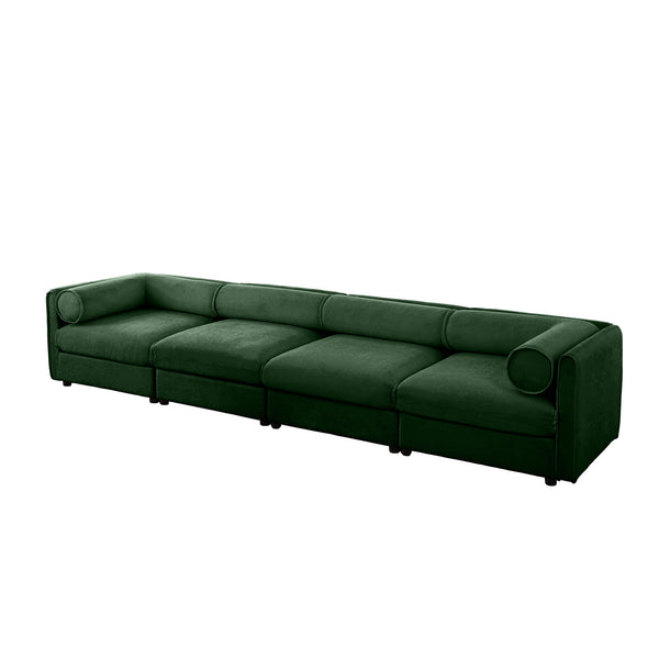 English Elm Modular 4-Seat Sectional Sofa With Ergonomic Support, Storage, And Luxurious Green Chenille Upholstery W714S01063