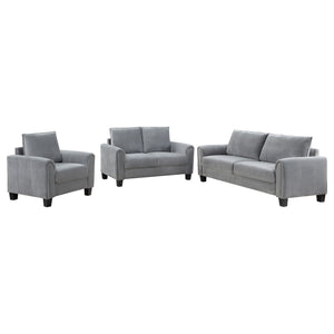 English Elm Dixon Grey Upholstered 3-Piece Sofa Set with Plush Cushions, Rounded Arms & Vertical Stitching Accent (Modern Living) B062S01127