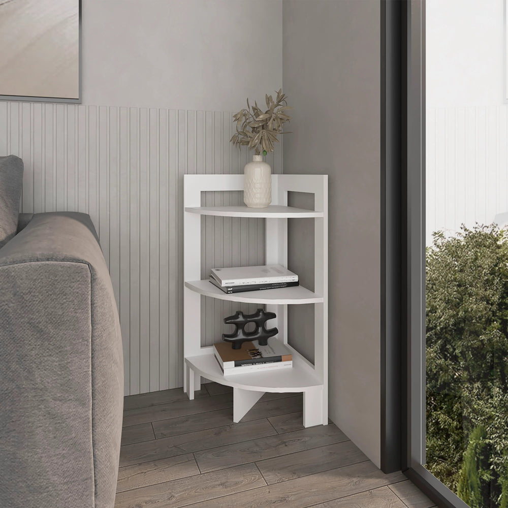 English Elm White Corner Shelf 3-Tier Space-Saving Display Rack for Books Decor Essentials, Easy Assembly, Modern Finish B062P252159