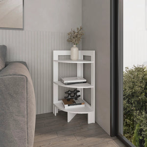 English Elm White Corner Shelf 3-Tier Space-Saving Display Rack for Books Decor Essentials, Easy Assembly, Modern Finish B062P252159