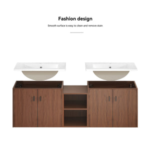 English Elm 60in Reddish Brown Mdf Bathroom Vanity with Soft Close Doors and Versatile Storage W3133S00022