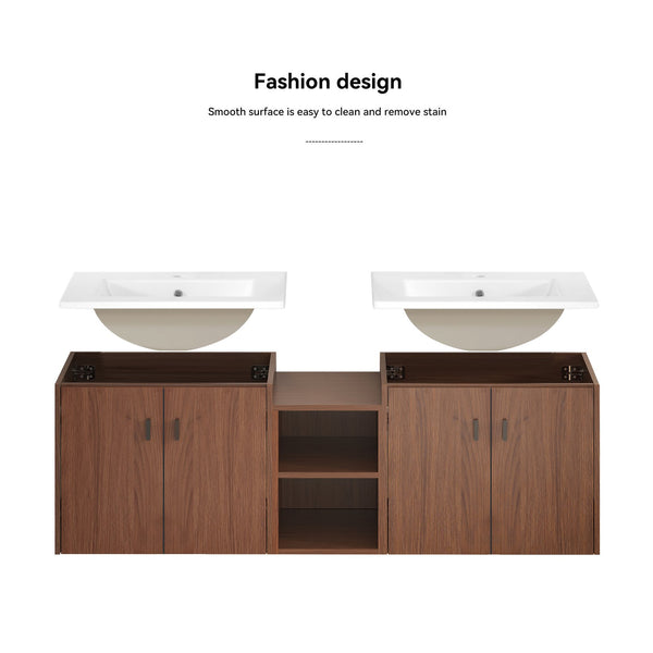 English Elm 60in Reddish Brown Mdf Bathroom Vanity with Soft Close Doors and Versatile Storage W3133S00022