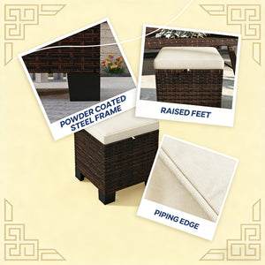 English Elm Outdoor Wicker Ottoman Set of 2 Hand Woven Pe Cube Stools for Patio or Poolside Beige,Brown T3971P443548