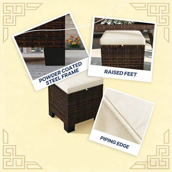 English Elm Outdoor Wicker Ottoman Set of 2 Hand Woven Pe Cube Stools for Patio or Poolside Beige,Brown T3971P443548