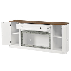 English Elm Elegant Walnut Media Console with Gray Brick Base Open Bay and Adjustable Shelving White N721P394506K