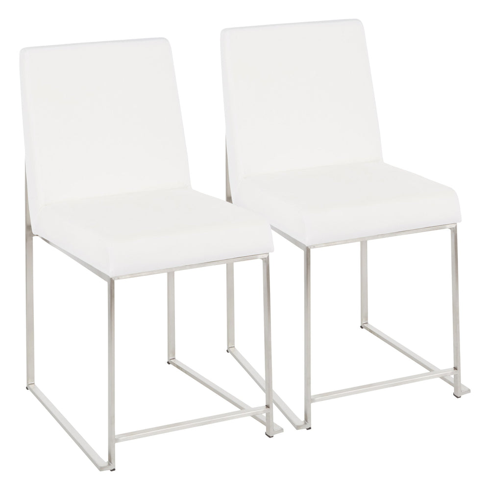 English Elm High Back Fuji Dining Chairs - Luxurious White Velvet & Stainless Steel - Set Of 2 For Elegant Spaces B202P223564