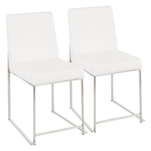 English Elm High Back Fuji Dining Chairs - Luxurious White Velvet & Stainless Steel - Set Of 2 For Elegant Spaces B202P223564