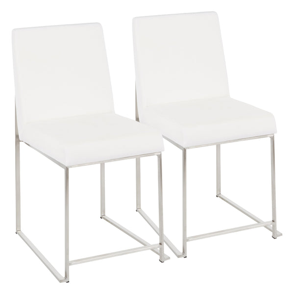English Elm High Back Fuji Dining Chairs - Luxurious White Velvet & Stainless Steel - Set Of 2 For Elegant Spaces B202P223564