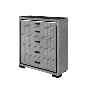 English Elm Isaiah Upholstered Wood Chest with LED Lighting, Spacious Drawers, Black Bar Handles & Block Feet Gray 42.56 L x 18.11 W x 47.44 H B201P391162