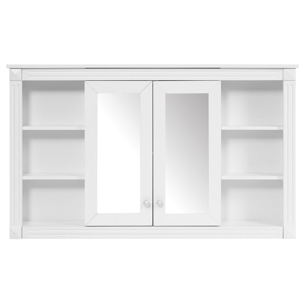 English Elm 47 Inch Wall Mounted Medicine Cabinet with Mirror Open Shelving and Adjustable Storage N710P363550K