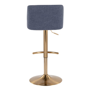 English Elm Toriano Adjustable Barstool Set Of 2 In Soft Blue Fabric With Gold Base - Modern Swivel Comfort B202S01032-GIGA