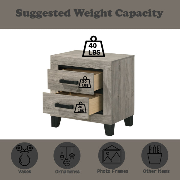 English Elm Mari Light Gray Nightstand with 2 Soft-Close Drawers, Durable Rubber Wood & Particle Board, 40lb Top capacity B2726P292249