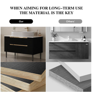 English Elm 36 Inch Floating or Freestanding Bathroom Vanity with Ceramic Sink and Soft Close Drawers W3136S00032