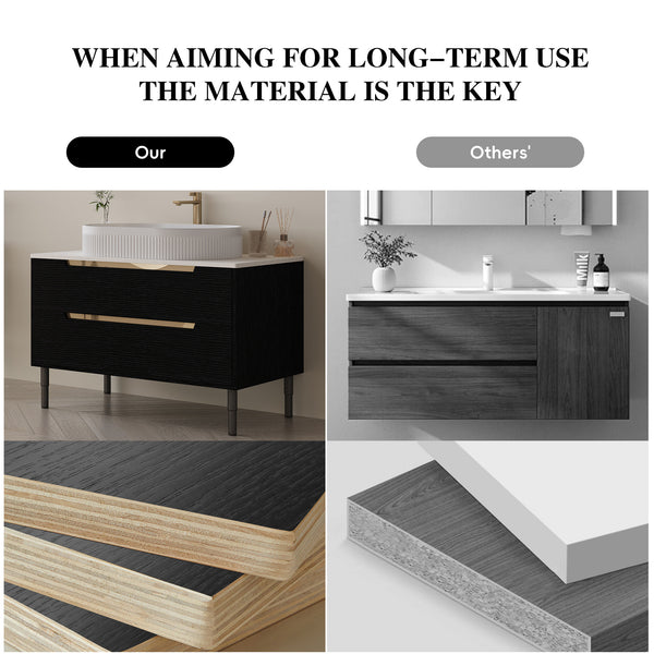 English Elm 36 Inch Floating or Freestanding Bathroom Vanity with Ceramic Sink and Soft Close Drawers W3136S00032