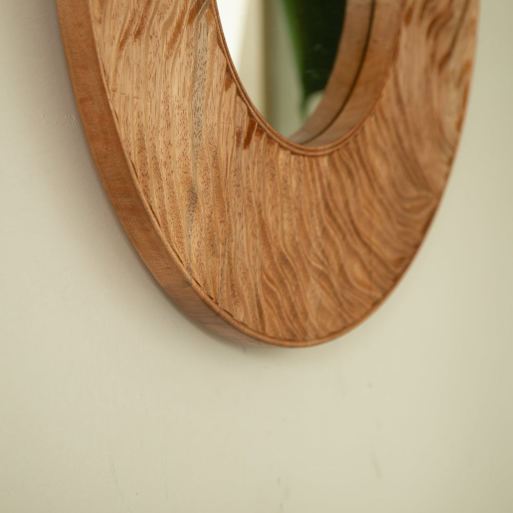 English Elm 24'' Vintage Ring Mirror Solid Rosewood Frame with Tree-Ring Texture — Round Wall Mirror for Bath, Entryway W2615P346484