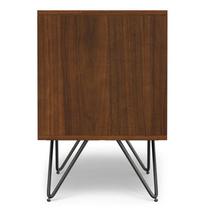 English Elm Hunter Handcrafted Nightstand with Solid Wood Veneer, Single Drawer & Open Shelf, Modern Industrial Design Walnut B136P364301
