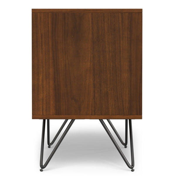 English Elm Hunter Handcrafted Nightstand with Solid Wood Veneer, Single Drawer & Open Shelf, Modern Industrial Design Walnut B136P364301