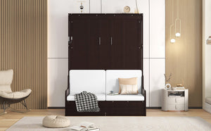 English Elm Queen Murphy Wall Bed with Integrated Chair Espresso Cabinet for Studio Apartments Espresso LP000791AAP-3