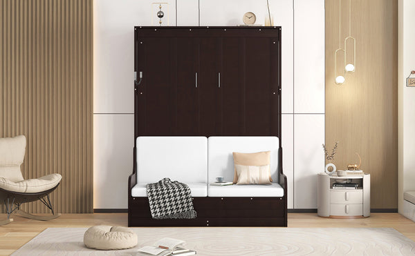 English Elm Queen Murphy Wall Bed with Integrated Chair Espresso Cabinet for Studio Apartments Espresso LP000791AAP-3