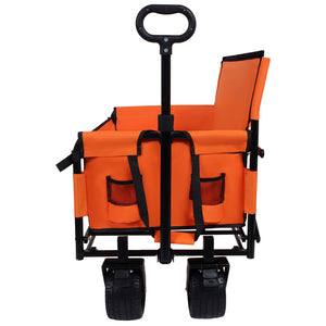 English Elm 3-in-1 Convertible Utility Wagon with Folding Tabletop Bench Seat All-terrain Wheels Orange W2932P320639