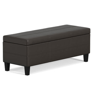 English Elm Afton Upholstered Storage Ottoman Bench in Midnight Faux Leather with Lift-Top Storage & Hinge Safety Dark Brown B136P159231