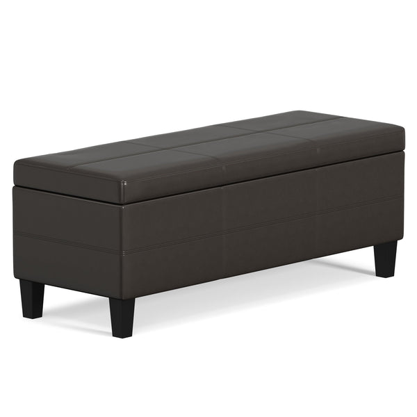 English Elm Afton Upholstered Storage Ottoman Bench in Midnight Faux Leather with Lift-Top Storage & Hinge Safety Dark Brown B136P159231