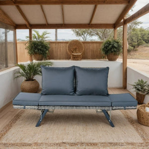 English Elm 1 PCS Patio Wicker Bench Foldable Side Armrest Grey Wicker Dark Grey Cushion Weatherproof Seat W329P285874