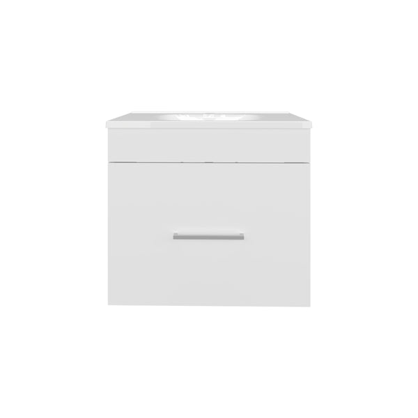 English Elm One Blanco Kronos Bath Vanity Hatta with One Door, Two Drawers & Open Shelf — Compact White MDF Storage Elegance B200P313683