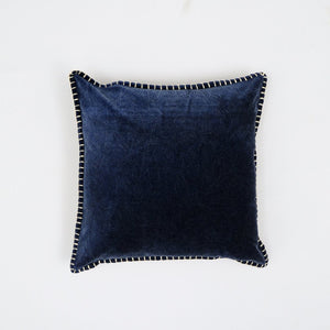 English Elm Stonewashed Cotton Velvet Throw Pillow - Hand-Stitched Edges, Luxurious Indigo Accent, 19"X19" B346P321256-GIGA