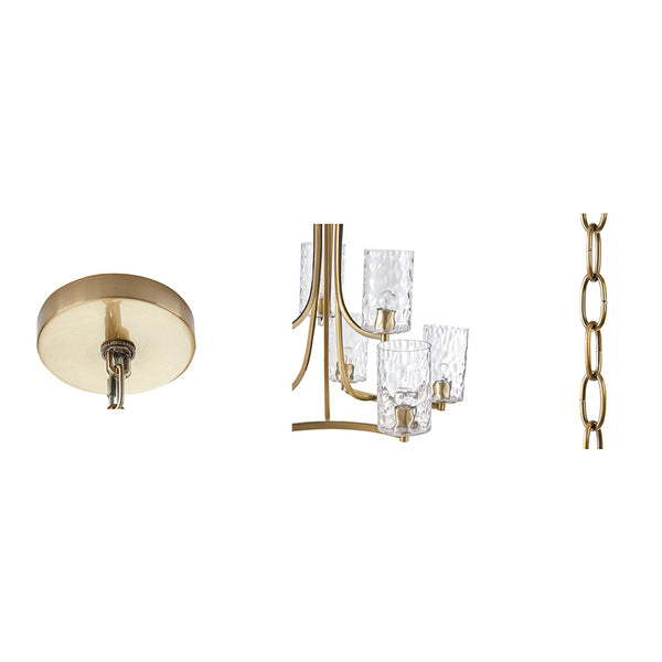 JLA Home Hampton Hill - 9-light Antique Brass Round Tiered Chandelier with Textured Glass Shades, Adjustable Chain, LED Ready FB150-1190