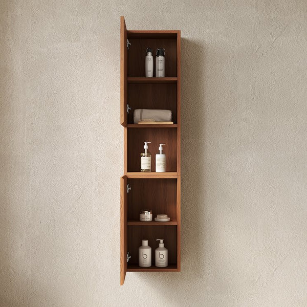 English Elm Mitch Tall Wall Mounted Bathroom Cabinet Oak Woodgrain Slim Storage with Shelves W2615S00520