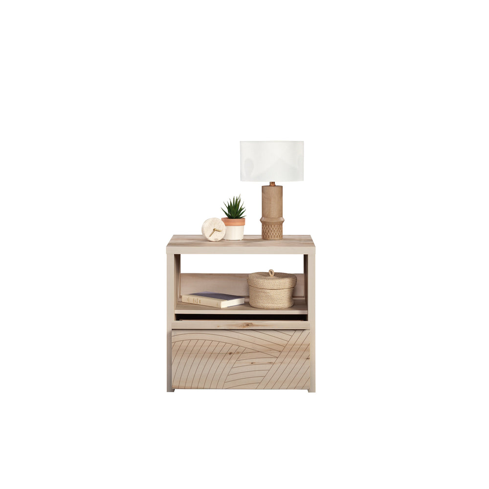 English Elm Night Stand - Sleek Brown Finish With Unique Wave Pattern, Ample Storage & Versatile Design Options B356P367917