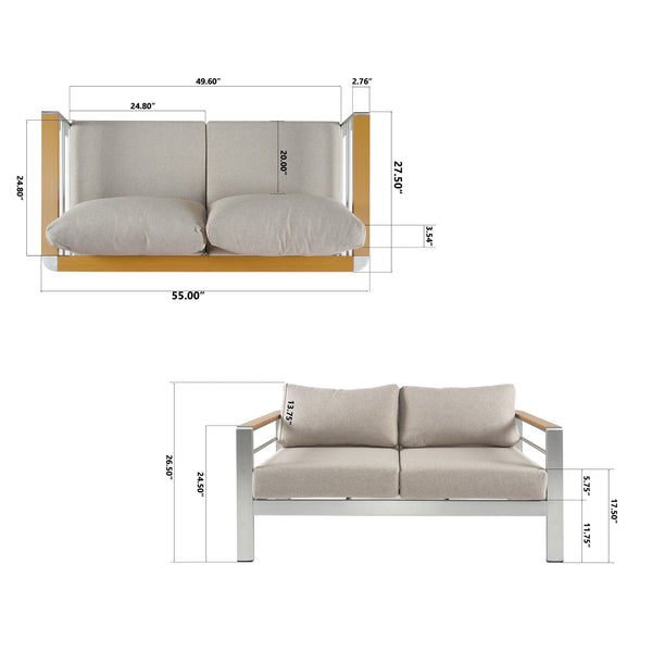 English Elm Christopher Knight Home® - Cora Outdoor Aluminum Loveseat - Lightweight, Stylish Silver Frame With Beige Cushion For Comfort N775P210696S