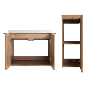 English Elm 24" Wall-Mounted Bathroom Vanity Set With Resin Sink & Side Cabinet – Soft-Close Doors, Modern Design W999S00217