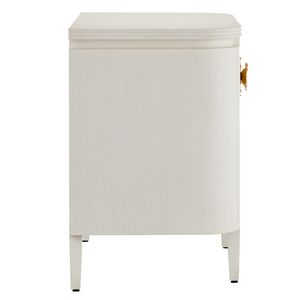 Briallen Elegant White Nightstand with Gold Floral Pull, Soft-Close Drawers & Safety Features