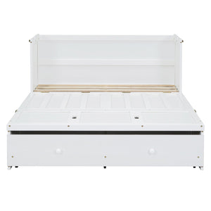 English Elm Full Size Wall Murphy Bed Cabinet with Storage Drawer and Built-in Usb Charging White N708P205903K