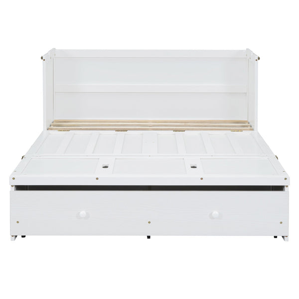 English Elm Full Size Wall Murphy Bed Cabinet with Storage Drawer and Built-in Usb Charging White N708P205903K