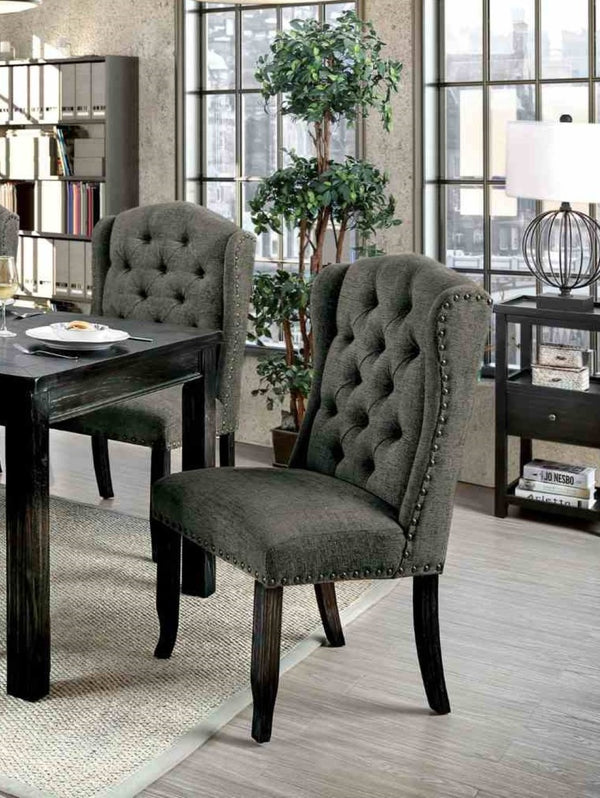 English Elm Rustic Wingback Side Chair Set - Button Tufted With Nailhead Trim, Antique Black & Gray Finish B2741P408898-GIGA