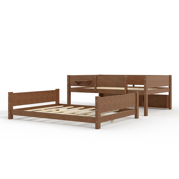 English Elm Queen Over Solid Pine Bunk Bed with Built in Shelves and Tray for Guest Rooms Brown W5305S00008
