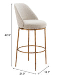 Nordhavn Swivel Barstool Beige & Gold 110271 Zuo Modern