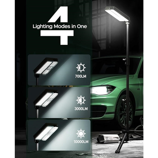 English Elm 10000lm Rechargeable Work Light 15000mAh Telescopic 72" with Detachable Lamp, USB-C & Solar Power W3355P391566