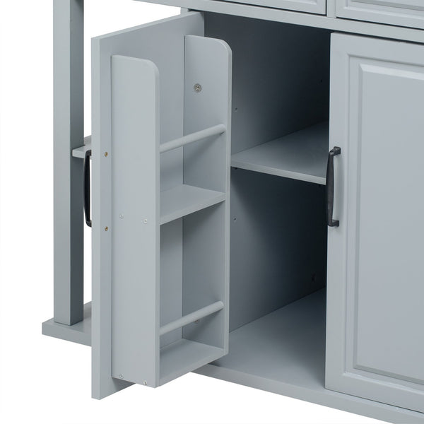 English Elm K&k Farmhouse Kitchen Island Extendable Table Rubber Wood Veneer Built-in Charging Storage Grey+Blue N707S215327G