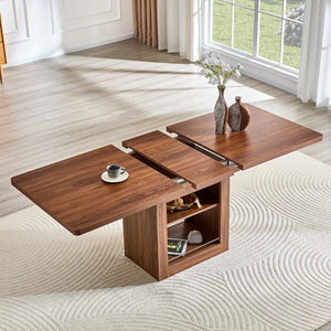English Elm An Extendable Mdf Dining Table with Open Shelf Storage Seats up to Eight Walnut W1151S04667