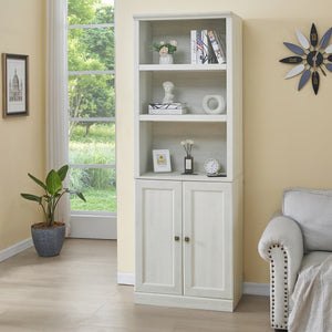 English Elm 1 Doors Bookshelf with USB Port and 3 Open Shelves — Space-Saving Storage Cabinet, Sturdy MDF Design Rustic White 50.59 L x 21.06 W x 10.63 H WF531476AAK