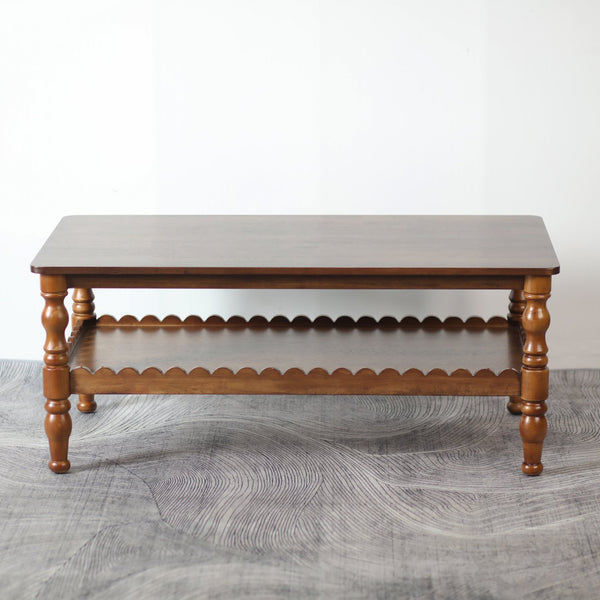 English Elm Rectangle Two Tier Farmhouse Coffee Table Solid Wood Legs Wave Shelf for Living Room W2263P426698