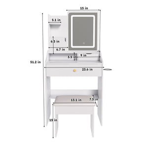 English Elm 3-color Led Vanity Table with Stool Drawers and Built-in Power Hub for Bedroom White W2700P457870