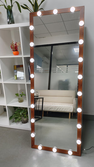 English Elm Hollywood Full Length LED Mirror with 22 Bulbs, 3 Color & Brightness Modes, Walnut Frame, Touch Control W708P297645